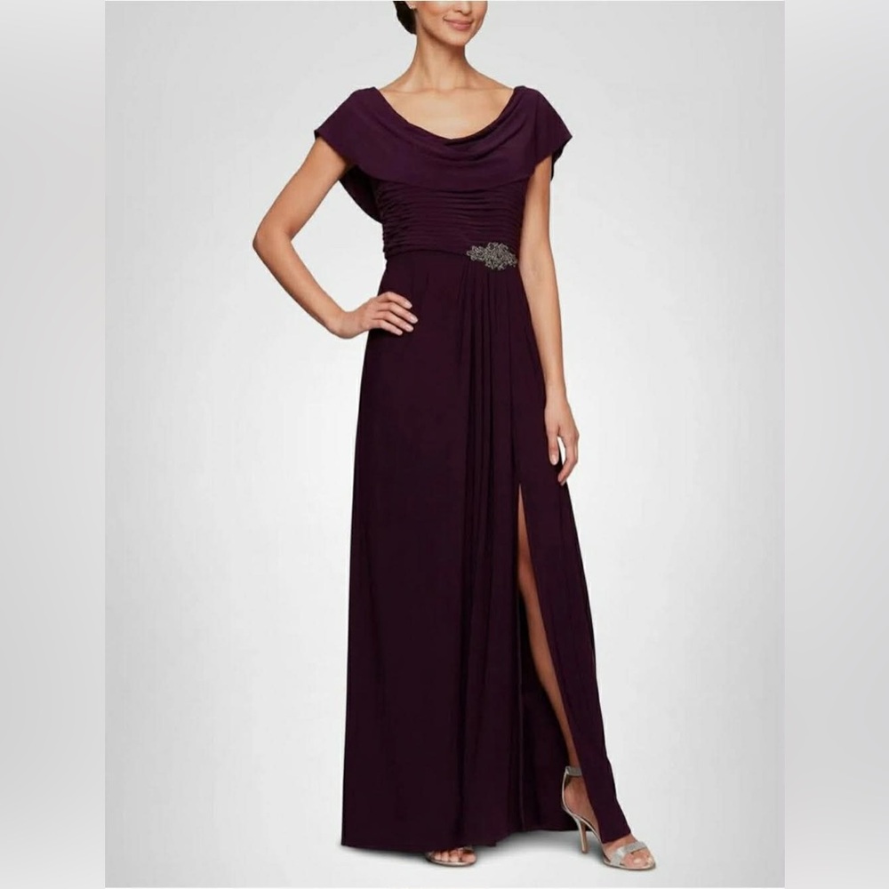 Alex Evenings Long Cowl Neckline Mother of The Bride Dress, Formal Event Gown